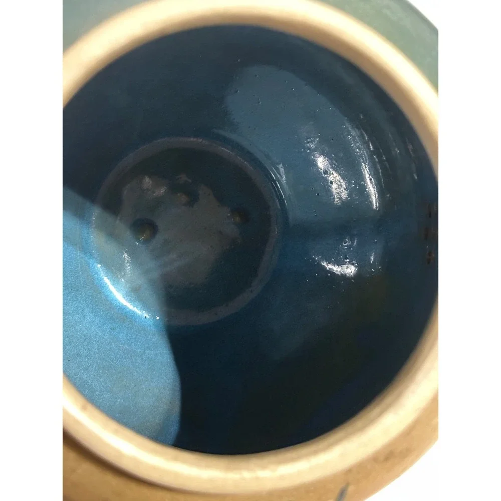 Studio Pottery Hand Thrown Teapot Blue Earth Tone Drip Glaze Signed Artisan Tea